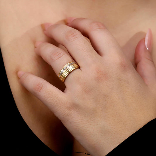 Wide Textured Gold Band Ring | Elegant Anniversary or Statement Ring