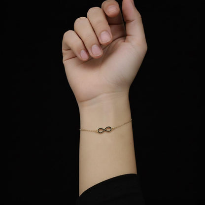 14K Gold Filled Infinity Bracelet, Black Enamel Sterling Silver