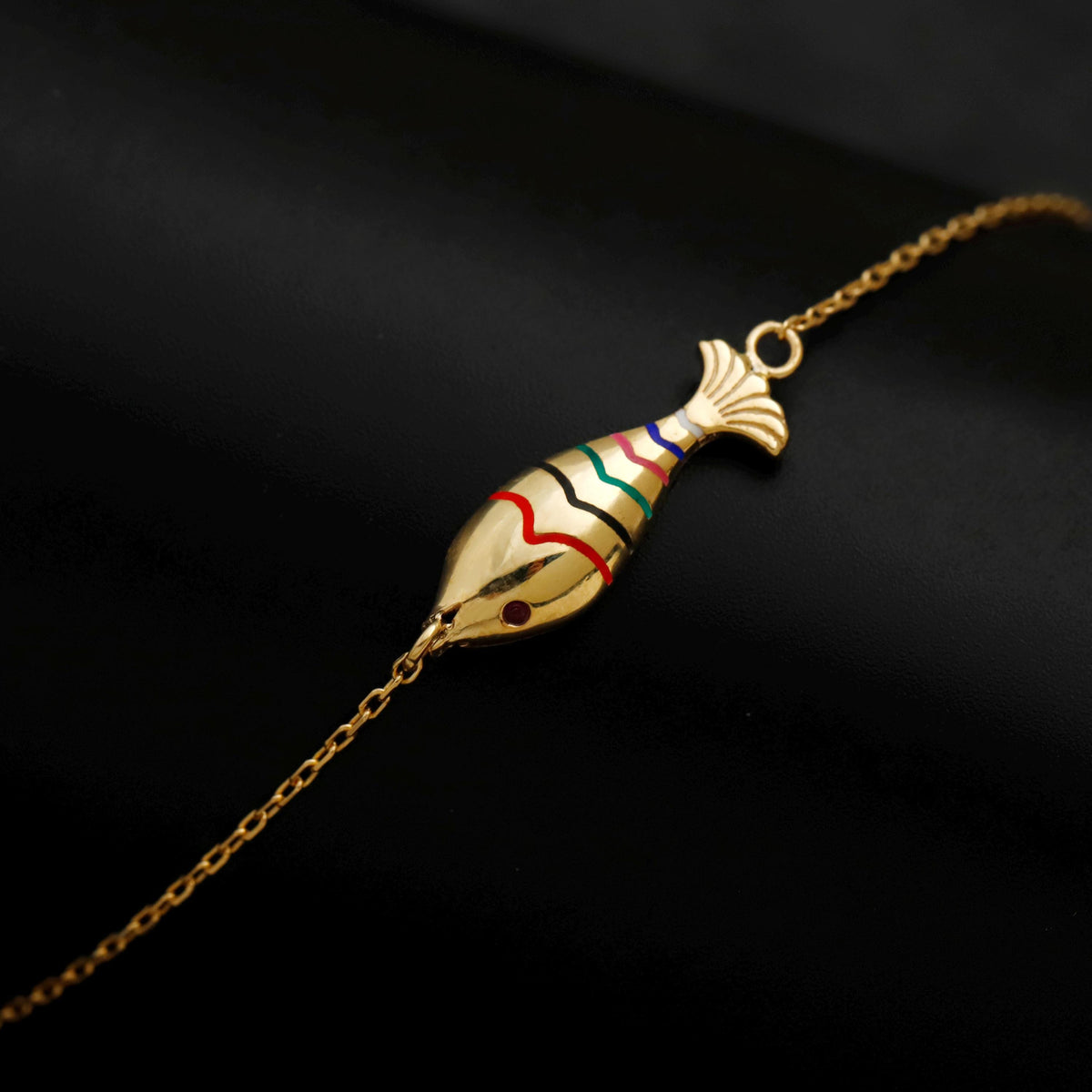 Colorful Enamel Fish Bracelet, 14K Gold Filled Sterling Silver, Minimalist Charm Jewelry