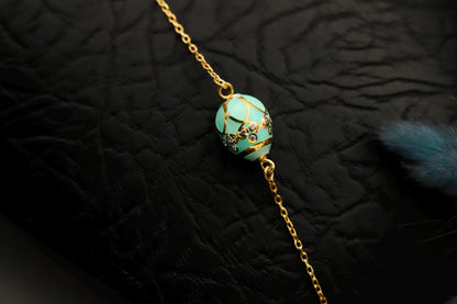 3D Enamel Easter Egg Bracelet, 14K Gold Filled Sterling Silver, Dainty Charm Jewelry