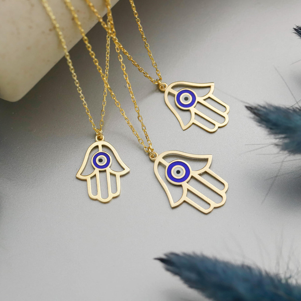 Enamel Hamsa Hand Necklace, Evil Eye Charm, 925 Sterling Silver, Dainty Daily Jewelry