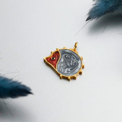Artistic Enamel Hedgehog Pendant Necklace, Gold Tone Silver, Minimalist Animal Charm