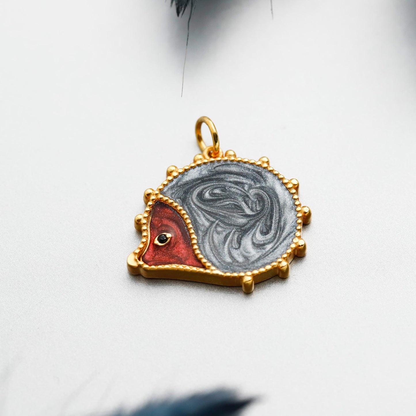 Artistic Enamel Hedgehog Pendant Necklace, Gold Tone Silver, Minimalist Animal Charm