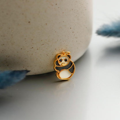 Enamel Gold Panda Necklace, 925 Sterling Silver, Minimalist Animal Charm