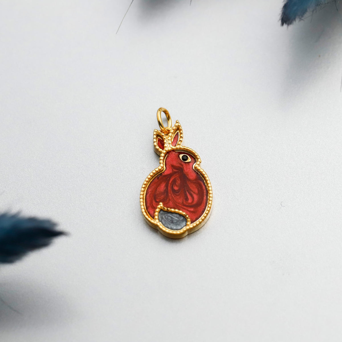 Gold Enamel Rabbit Necklace, Sterling Silver Bunny Pendant, Minimalist Animal Jewelry
