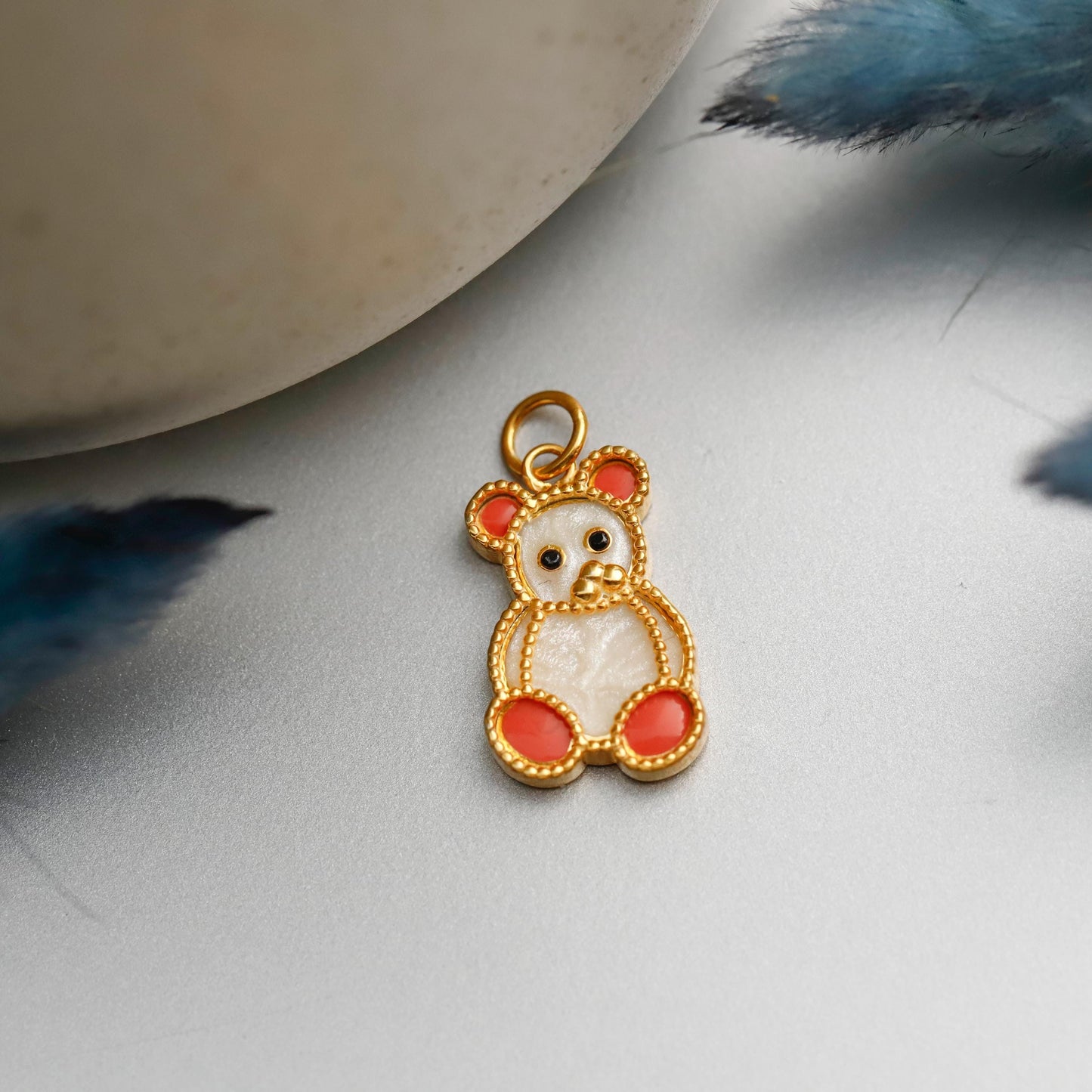 Gold Enamel Teddy Bear Pendant Necklace, Minimalist Jewelry, Gold Plated Silver