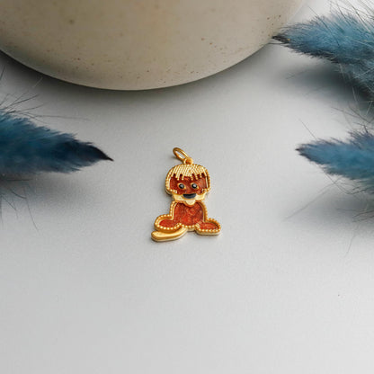 Gold Enamel Dog Necklace, 925 Sterling Silver, Minimalist Animal Charm, Stone Details