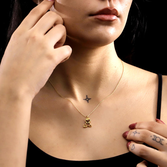 Gold Enamel Dog Necklace, 925 Sterling Silver, Minimalist Animal Charm, Stone Details