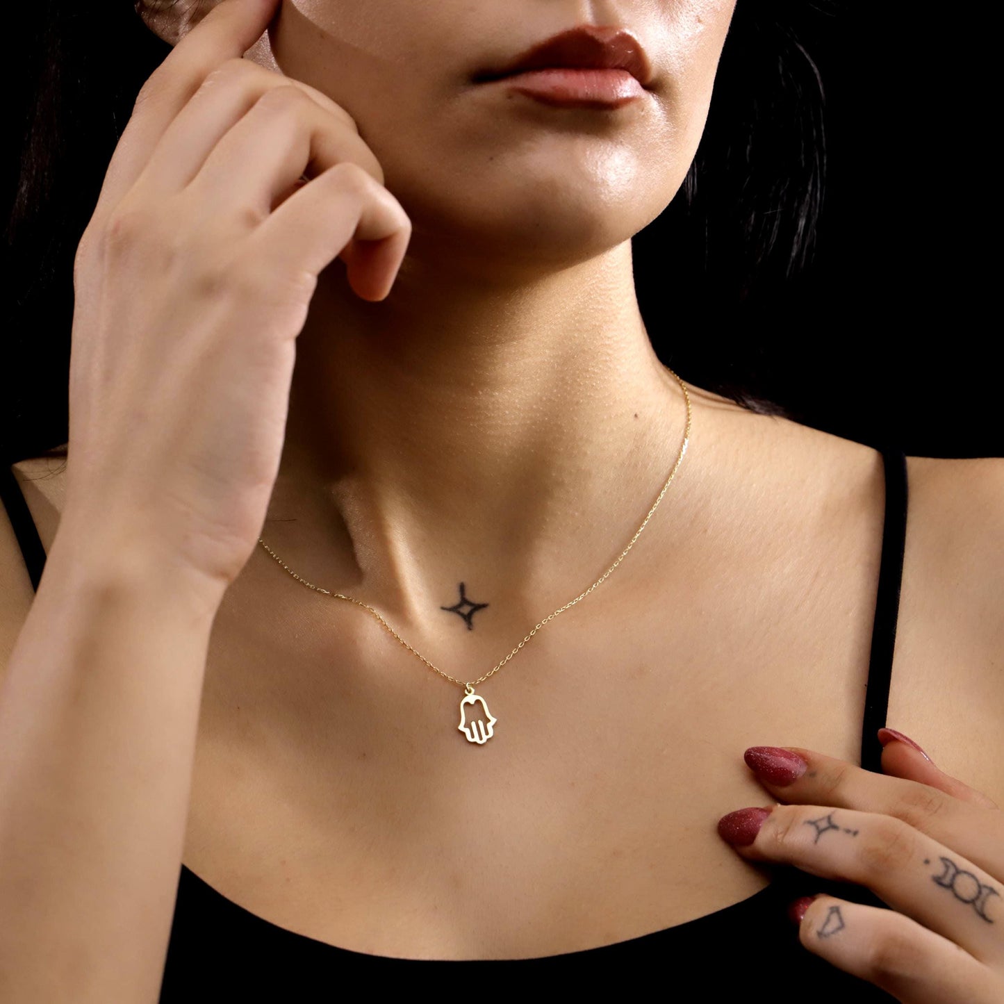 Minimal Solid Hamsa Hand Necklace, Gold Filled Protection Amulet, Fatima Hand Gift for Her