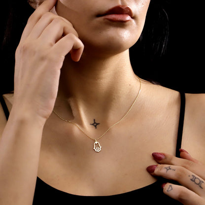 Minimal Solid Hamsa Hand Necklace, Gold Filled Protection Amulet, Fatima Hand Gift for Her