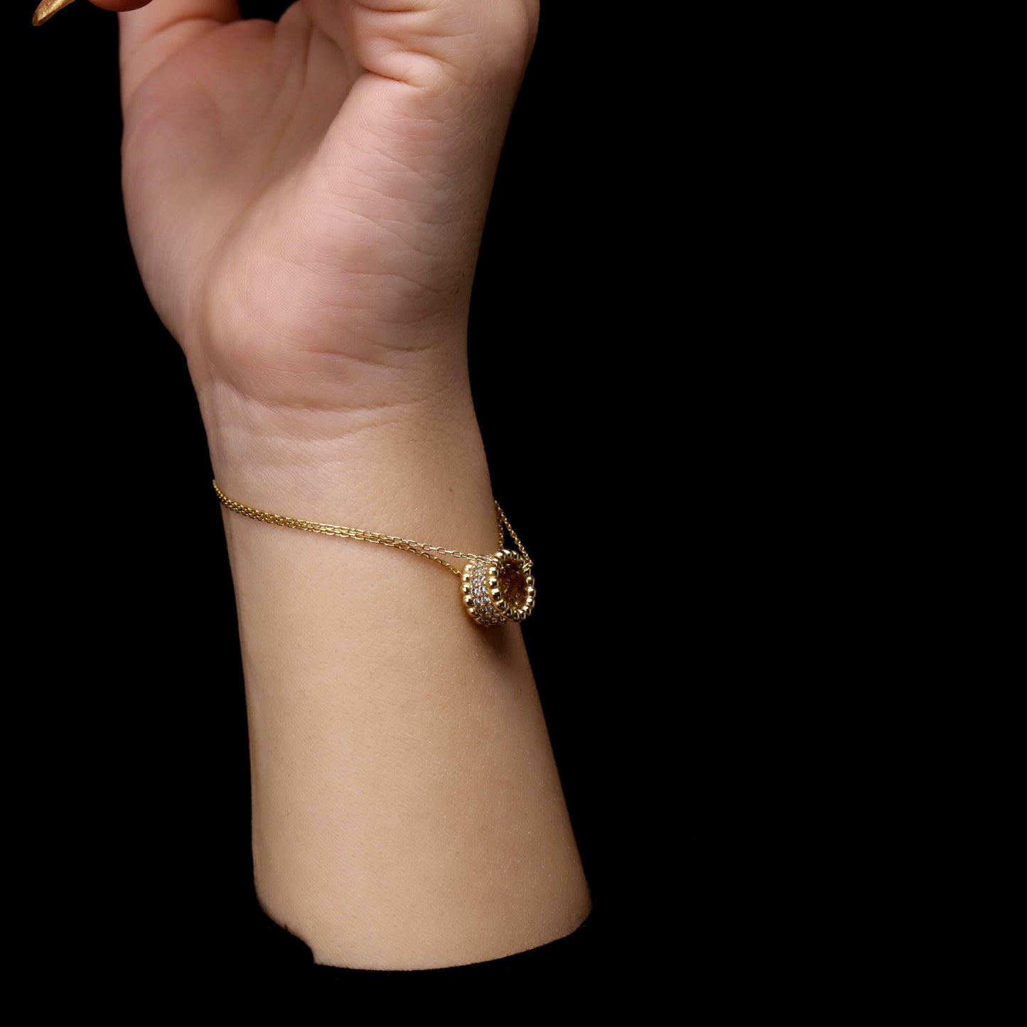 14K Gold CZ Pave Slider Bracelet, Sterling Silver Base