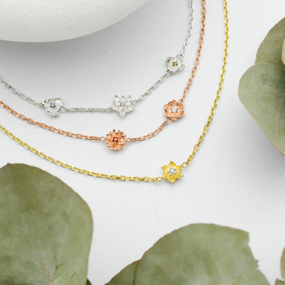 925 Sterling Silver Birth Flower Bracelet: Birthstone Floral Dainty Jewelry