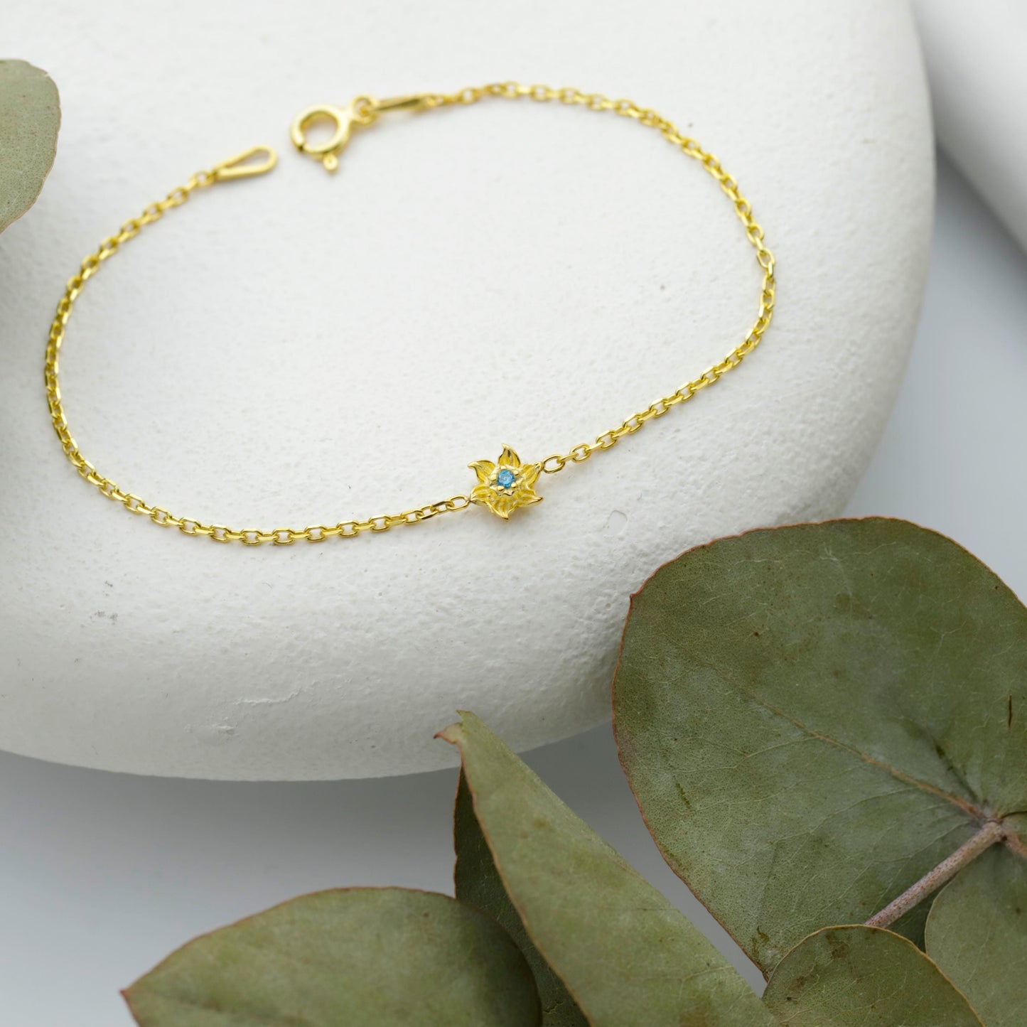925 Sterling Silver Birth Flower Bracelet: Birthstone Floral Dainty Jewelry
