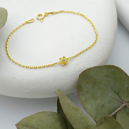 925 Sterling Silver Birth Flower Bracelet: Birthstone Floral Dainty Jewelry