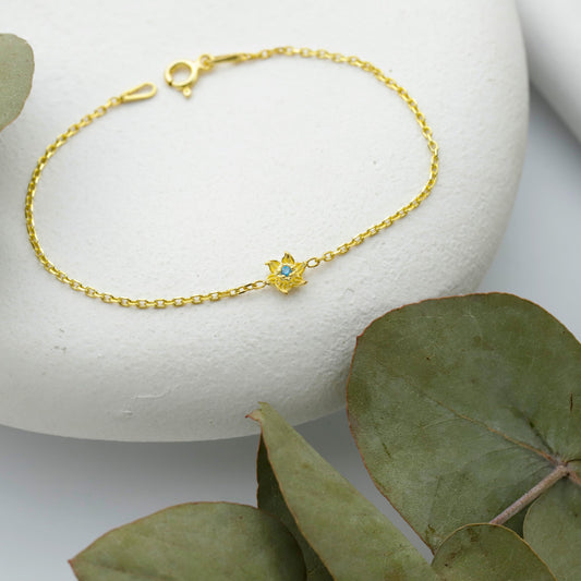 925 Sterling Silver Birth Flower Bracelet: Birthstone Floral Dainty Jewelry