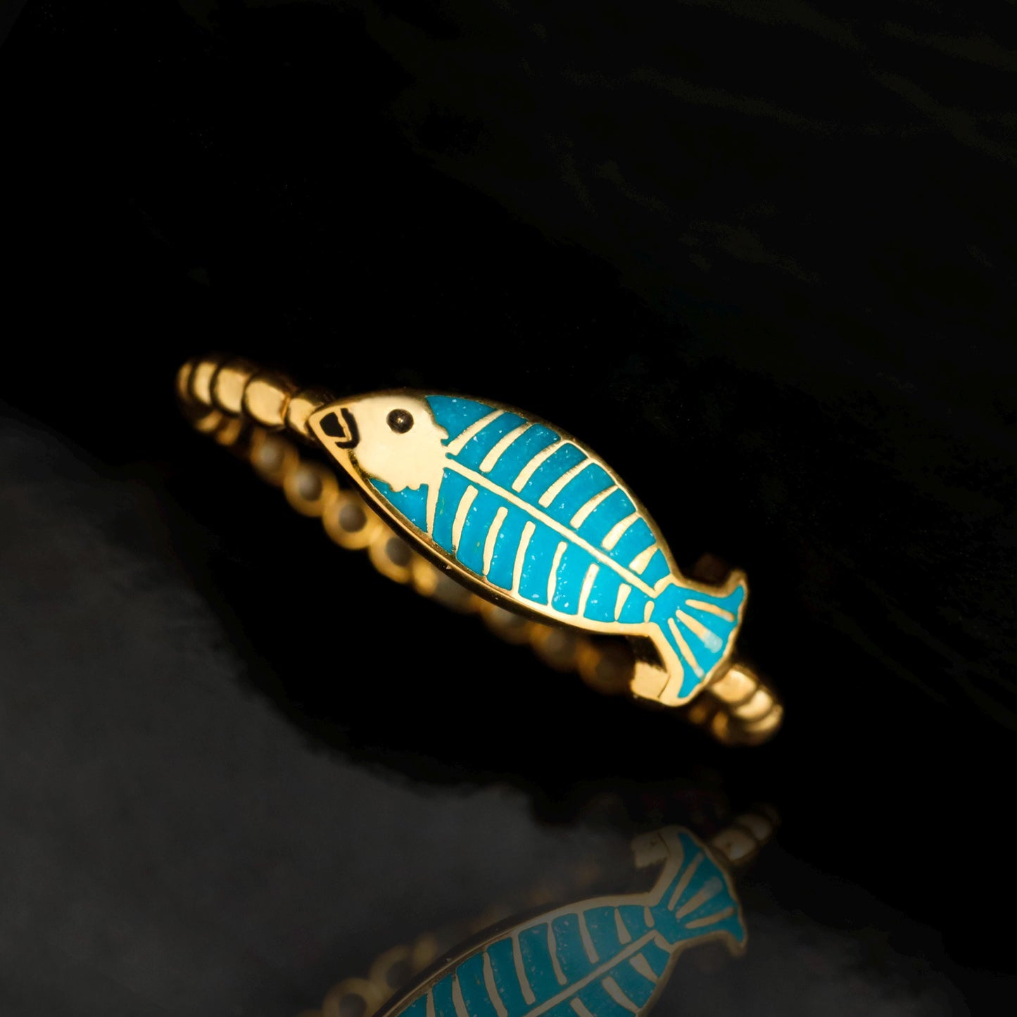 Turquoise Enamel Fish Ring, 925 Sterling Silver, Minimalist Animal Jewelry