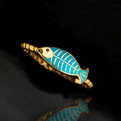 Turquoise Enamel Fish Ring, 925 Sterling Silver, Minimalist Animal Jewelry