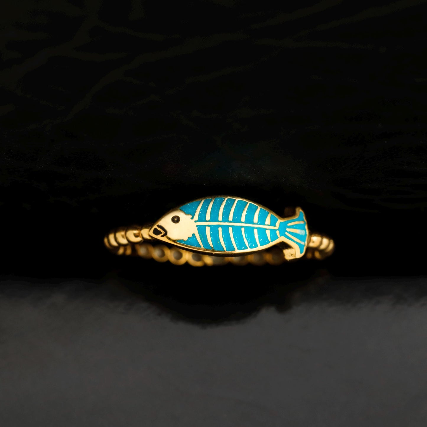 Turquoise Enamel Fish Ring, 925 Sterling Silver, Minimalist Animal Jewelry