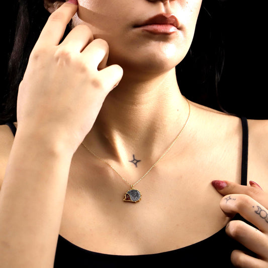 Artistic Enamel Hedgehog Pendant Necklace, Gold Tone Silver, Minimalist Animal Charm
