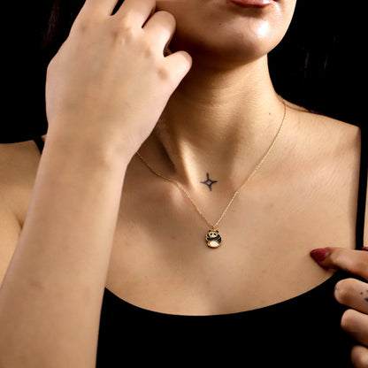 Enamel Gold Panda Necklace, 925 Sterling Silver, Minimalist Animal Charm