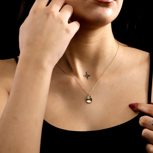 Enamel Gold Panda Necklace, 925 Sterling Silver, Minimalist Animal Charm