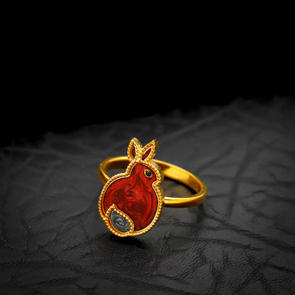 Enamel Rabbit Ring, 925 Sterling Silver, Red Gold Tone Bunny Jewelry