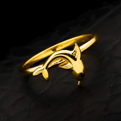 3D Gold Dolphin Ring, 925 Sterling Silver, CZ Diamond Detail, Minimalist Band