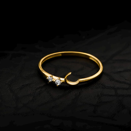 Sterling Silver Moon Ring, CZ Diamond Celestial Band, Minimalist Gold Promise Ring