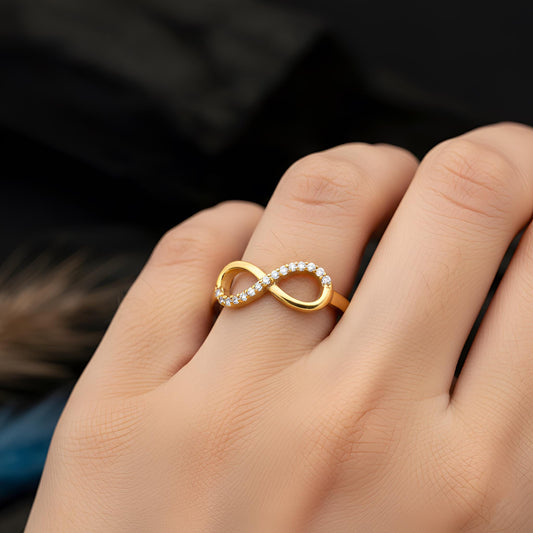 Gold Infinity Ring, 925 Sterling Silver, CZ Diamond Eternity Band, Dainty Love Ring