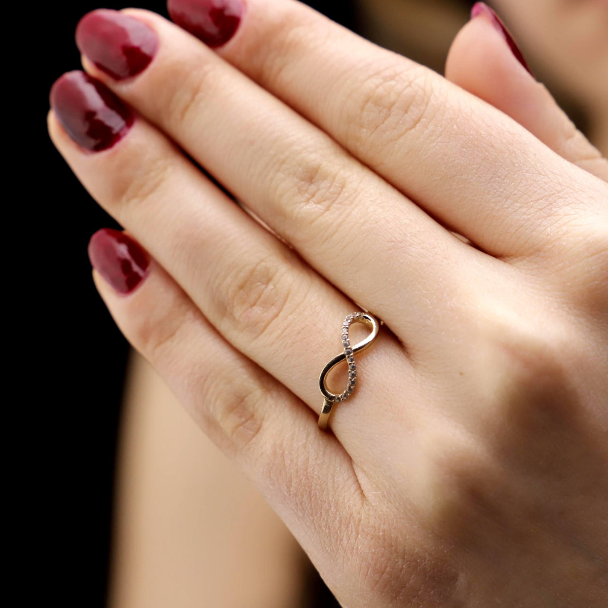 Gold Infinity Ring, 925 Sterling Silver, CZ Diamond Eternity Band, Dainty Love Ring