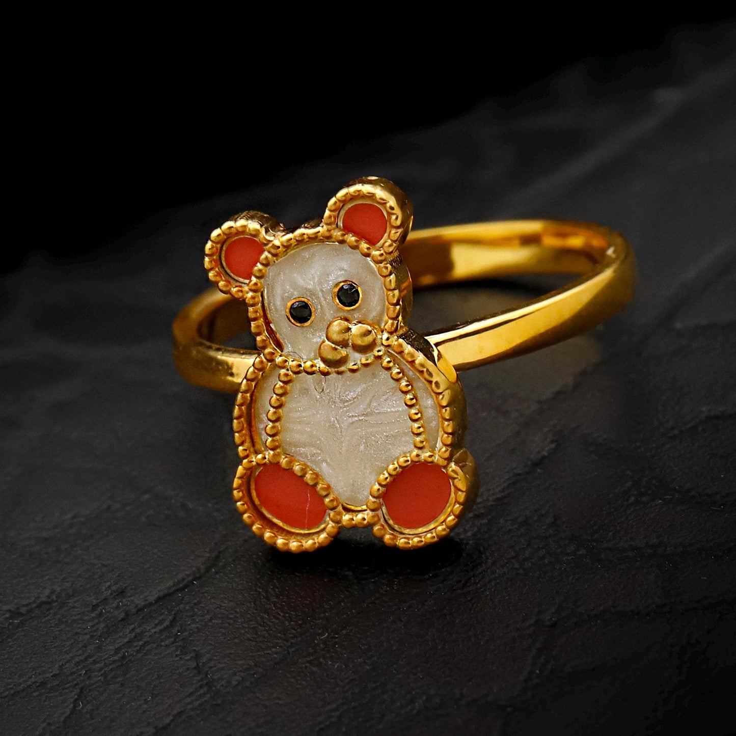 Enamel Teddy Bear Ring, 925 Sterling Silver, Gold-Toned, Whimsical Animal Jewelry