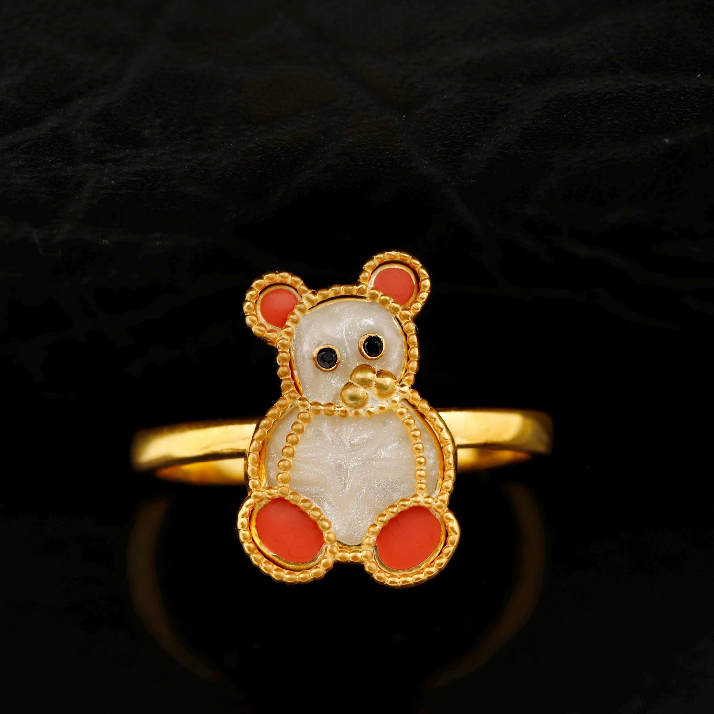 Enamel Teddy Bear Ring, 925 Sterling Silver, Gold-Toned, Whimsical Animal Jewelry