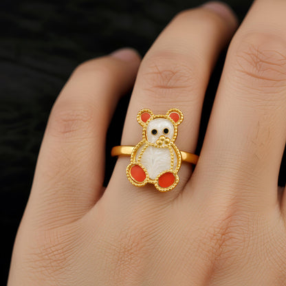 Enamel Teddy Bear Ring, 925 Sterling Silver, Gold-Toned, Whimsical Animal Jewelry