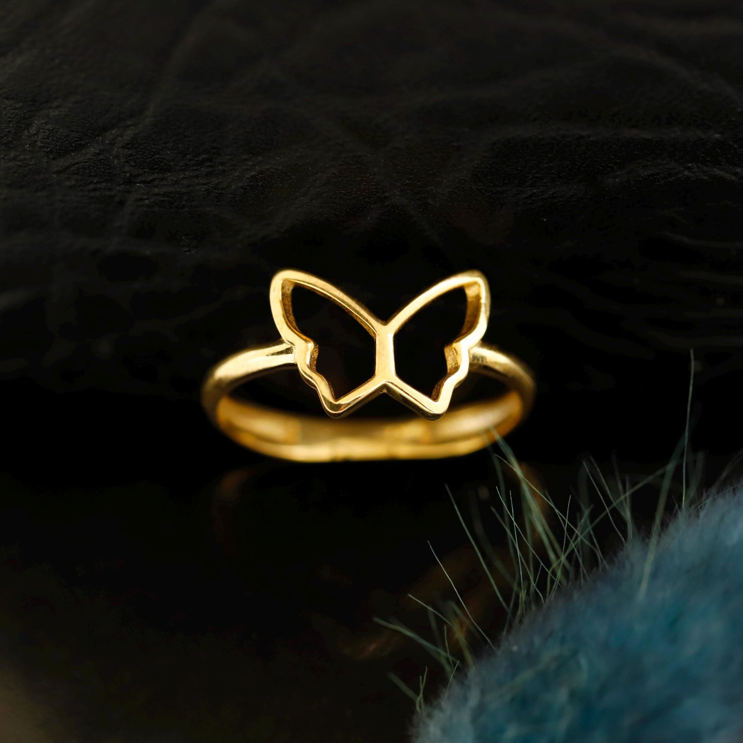 Gold Butterfly Ring, Sterling Silver, Minimalist Nature Jewelry, Transformation Symbol