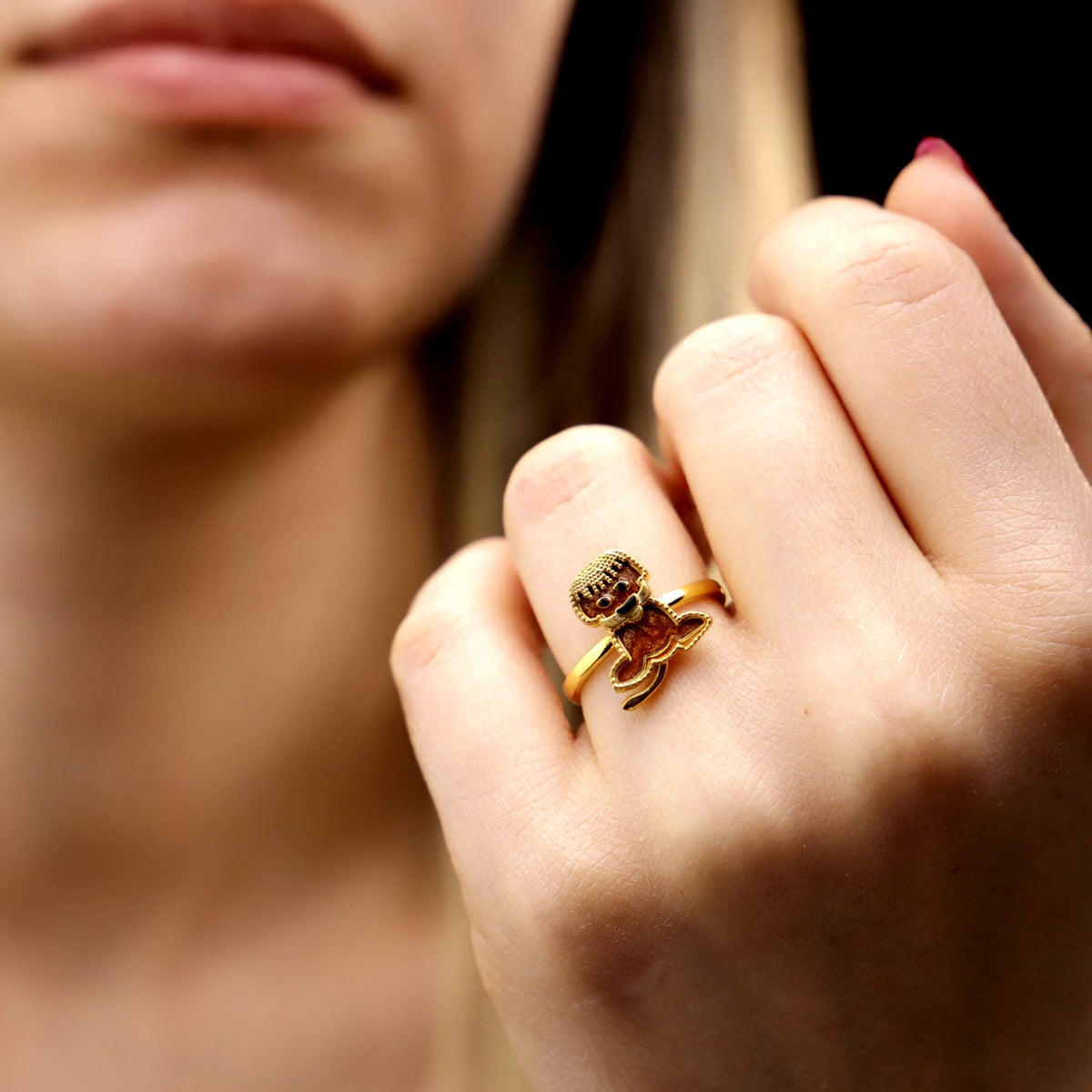 Enamel Dog Ring, 925 Sterling Silver, Gold Plated, CZ Stone Details