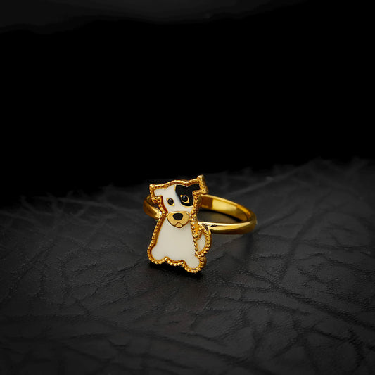 Enamel Dog Ring, 925 Sterling Silver, Gold Toned, Black White Dog Jewelry