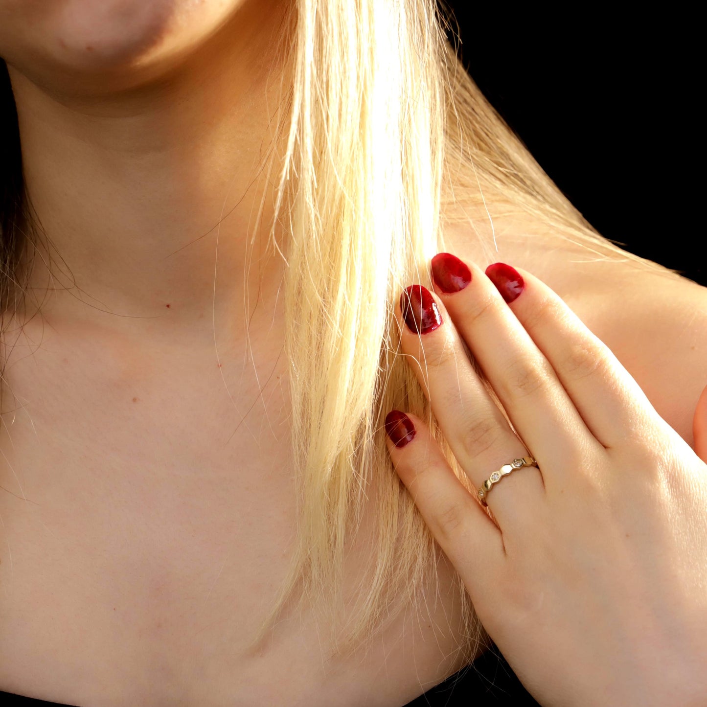 Geometric Hexagon Band Ring, Sterling Silver, CZ Diamond Accents, Modern Statement Jewelry