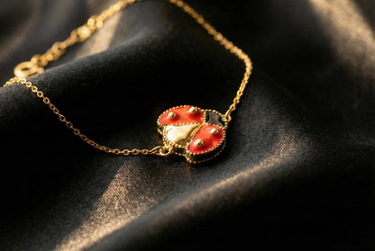 Red Enamel Ladybug Bracelet, 925 Sterling Silver, Gold Filled, Lucky Charm Jewelry