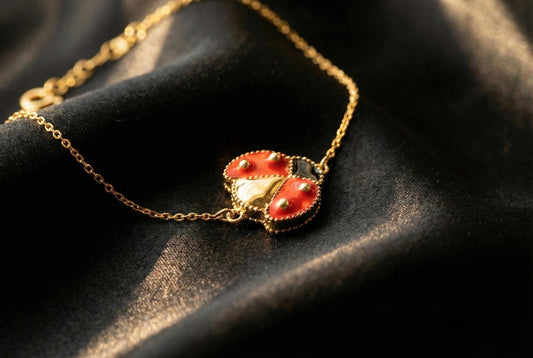 Red Enamel Ladybug Bracelet, 925 Sterling Silver, Gold Filled, Lucky Charm Jewelry