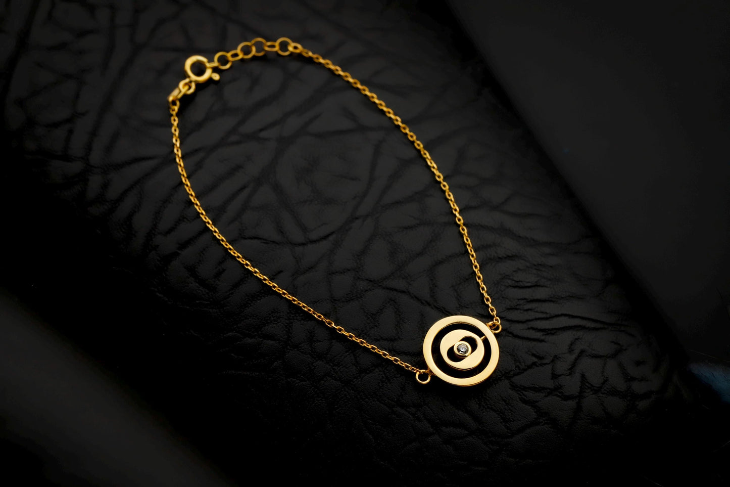 Gold Path of Luck Bracelet, Sterling Silver Spiral, CZ Stone, Dainty Elegant Jewelry