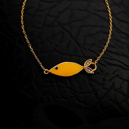 Yellow Enamel Fish Bracelet, Sterling Silver, CZ Detail, Abundance Charm Jewelry