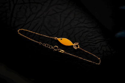 Yellow Enamel Fish Bracelet, Sterling Silver, CZ Detail, Abundance Charm Jewelry