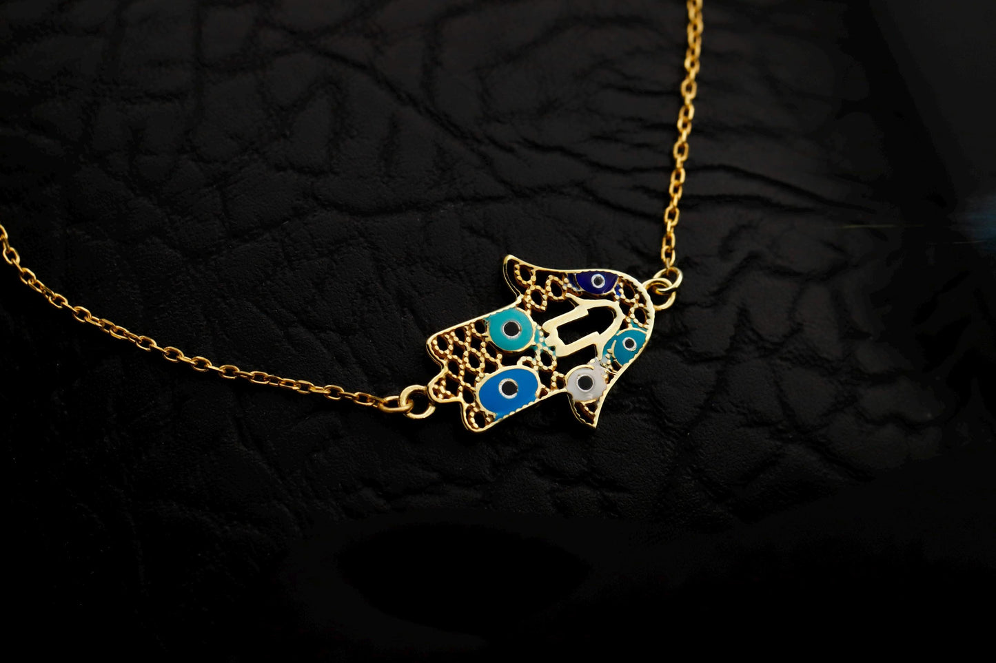 Blue Enamel Hamsa Bracelet, Sterling Silver, Evil Eye Charm, Protective Energy Jewelry