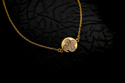 Gold Clover Bracelet, Pave Cz Stones, Sterling Silver Dainty Jewelry