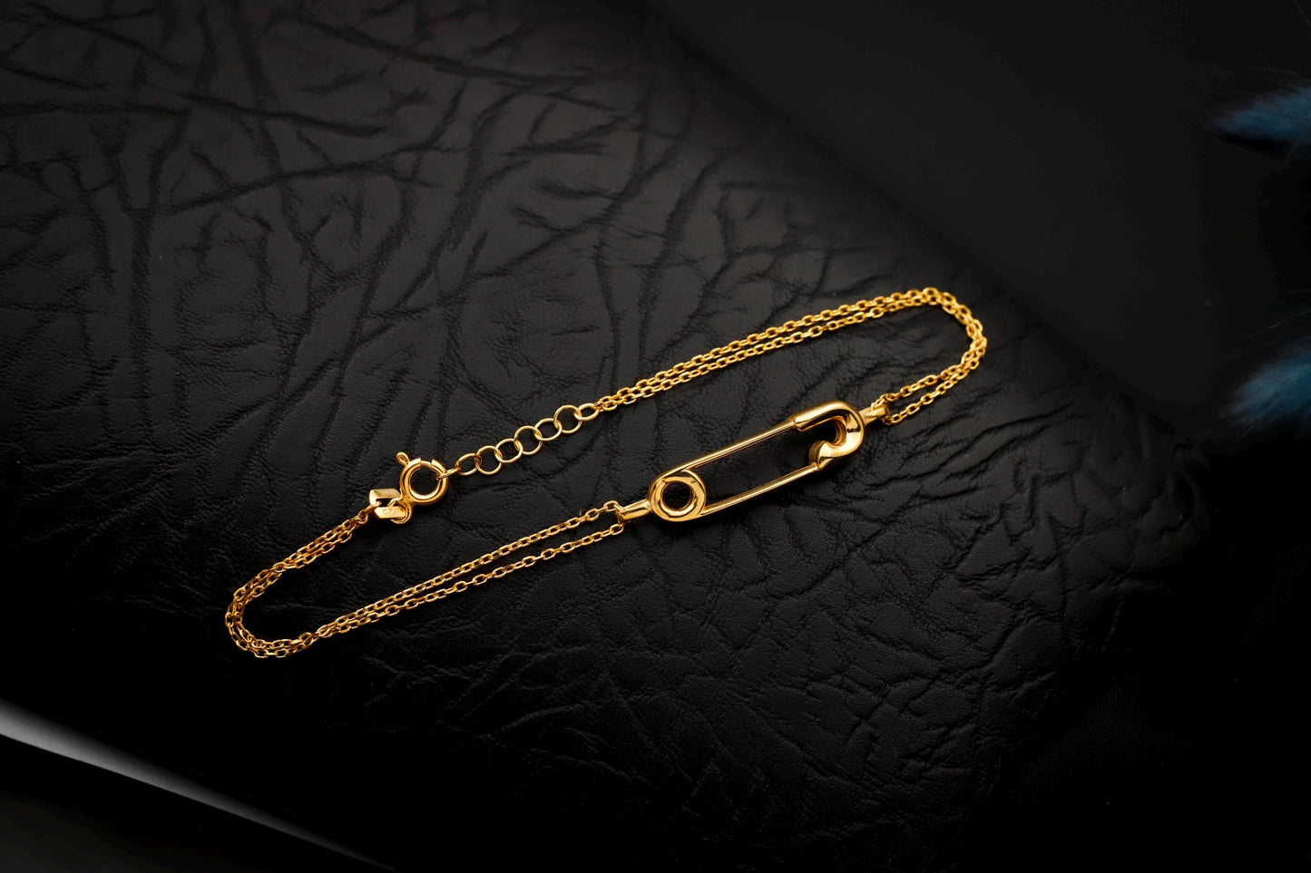 14K Gold Filled Safety Pin Bracelet, Sterling Silver, Double Chain, Minimalist Protection Jewelry