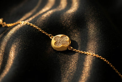 Gold Clover Bracelet, Pave Cz Stones, Sterling Silver Dainty Jewelry