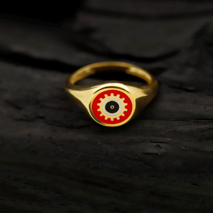 Red Enamel Evil Eye Ring, 925 Sterling Silver, Protective Talisman Accessory