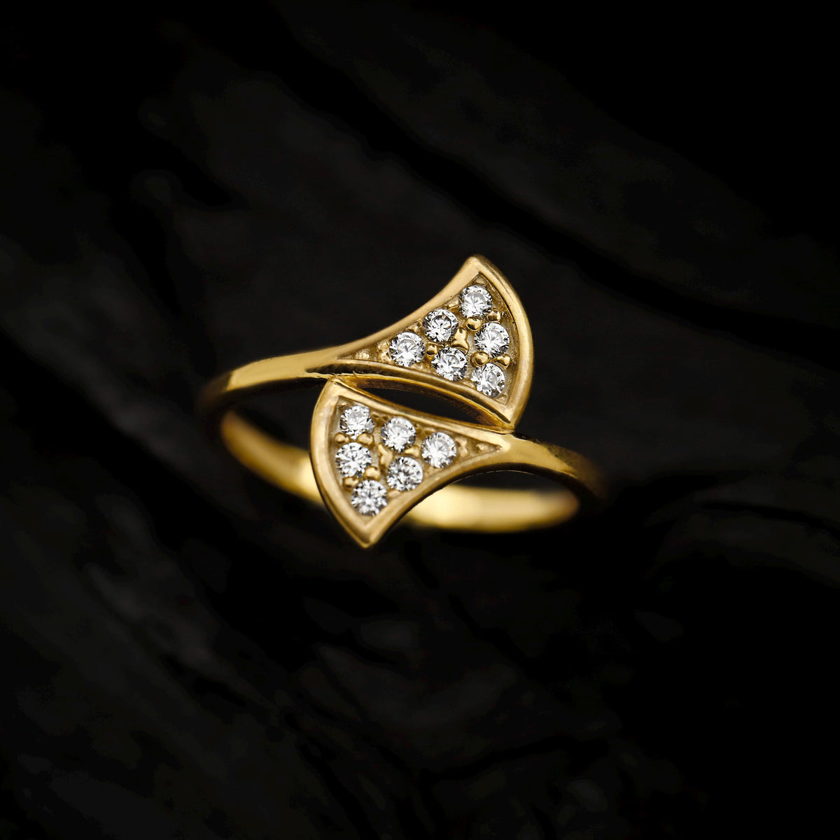 Gold Fan Ring, Sterling Silver, Pave CZ Stones, Elegant Statement Jewelry