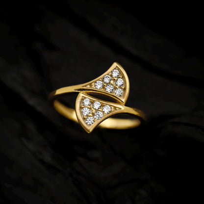 Gold Fan Ring, Sterling Silver, Pave CZ Stones, Elegant Statement Jewelry