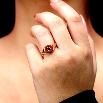 Red Enamel Evil Eye Ring, 925 Sterling Silver, Protective Talisman Accessory